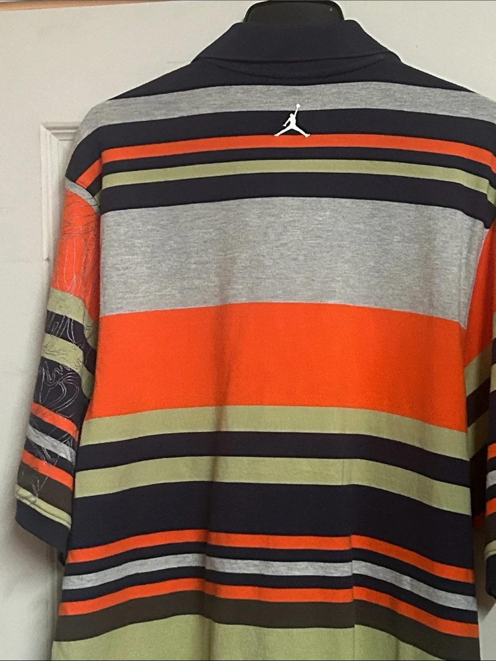 Jordan Short-Sleeve Striped Polo in Orange, Navy & Gray (070726#1)
